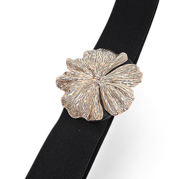 BNWT Antique Gold Vintage Flower Buckle Elastic Fashion Belt - Picture 4 of 6